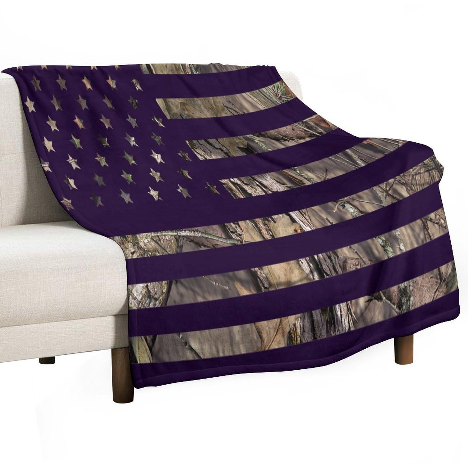 BenYaSong American Flag Camo Throw Blanket Hunting Military Curtains Rustic Trees Leaves Camouflage Decor Bedding Blanket Gifts for Boys Girls Kids Adult Men Women 60"x80"