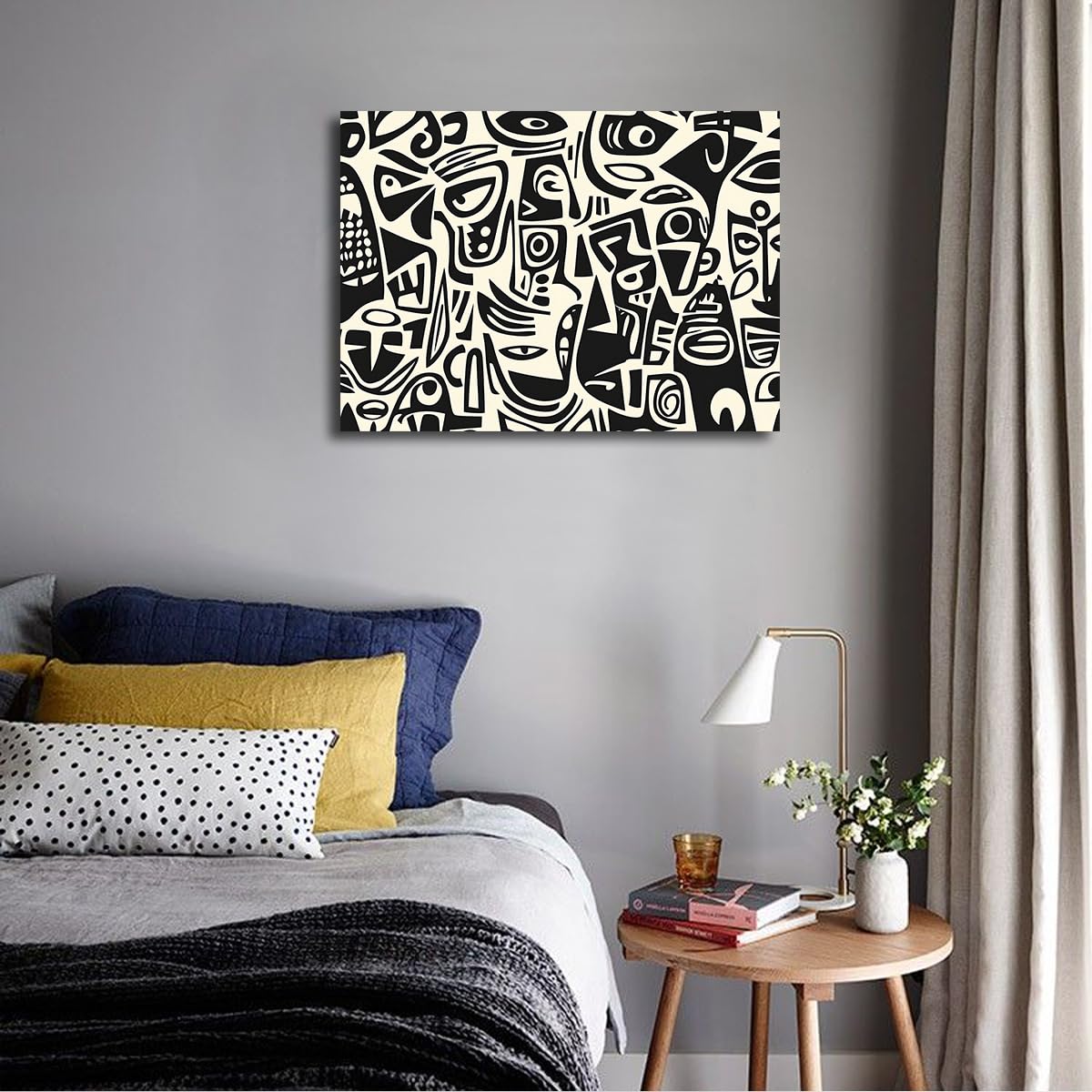 TOANGWALL Minimalistyczna afrykańska etno oprawiona sztuka ścienna do sypialni, czarno-biała, abstrakcyjny wzór, grafika, grafika, grafika, grafika, na loft, wejście, do jadalni, dekoracja 50 x 60 cm
