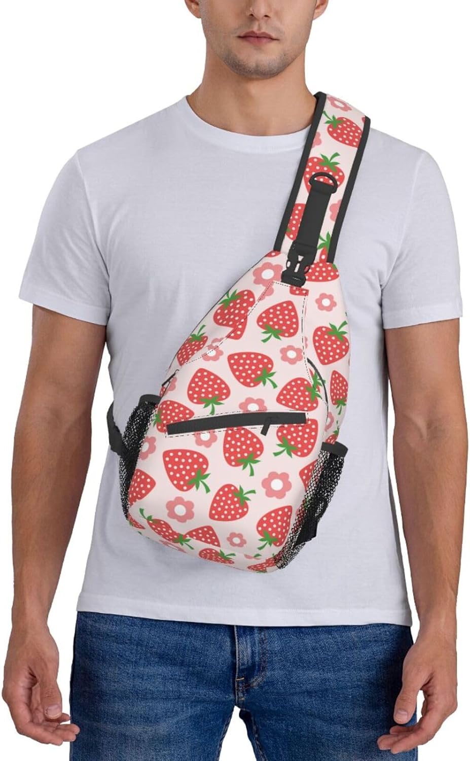 VOOHDDY Strawberry Flower Pink Fruit Sling Bag For Women Men Travel Hiking Backpack Crossbody Shoulder Chest Bags Casual Daypack Sport - Image 8