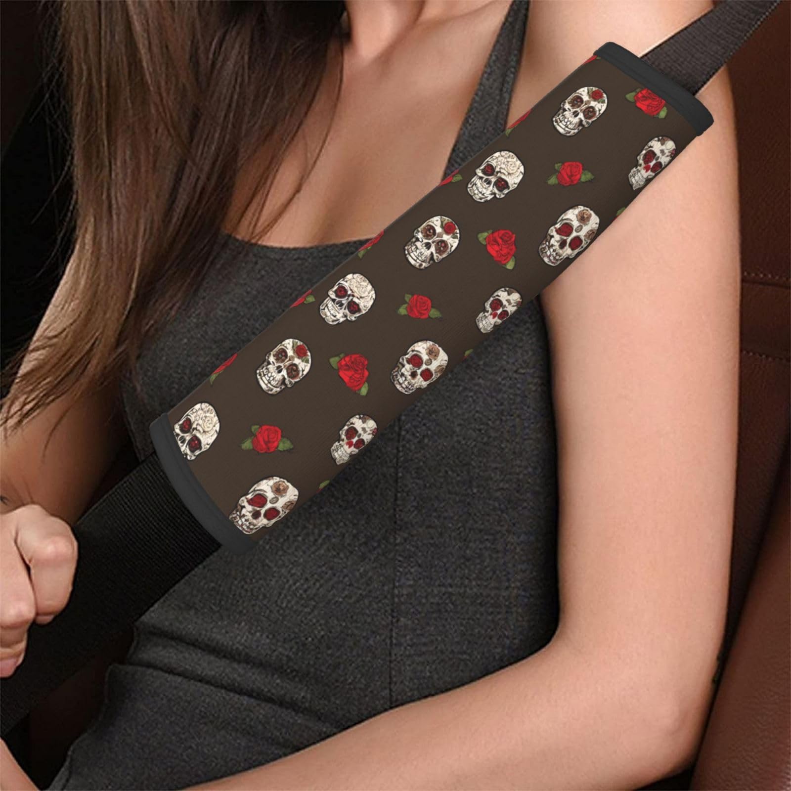 Dujiea Sugar Skulls and Roses Car Seat Belt Cover Shoulder Strap Pads for Adults and Children, Soft Comfortable Seatbelt Protector Universal Fit