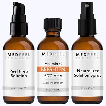 Medpeel Chemical Peel at Home Kit 50% AHA & Vitamin C Brightening Essential Peel Kit, Includes Peel, Prep, Neutralizer, Medium Strength Professional Grade Chemical Face Peel, 1oz/30ml (Kit of 3)