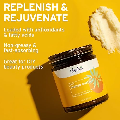 Miniatura 4 de Life-flo Mantequilla de mango pura  Hidratante calmante para piel seca y cabello, labios y productos de bricolaje  Prensado con expulsor  9oz