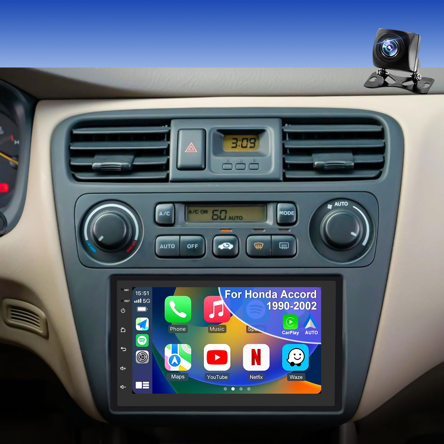 Photo 1 of 5GWiFi Upgrade Car Radio for Honda Accord 1990-2002, Civic 1996-2000, CRV 1997-2006, Element 2003-2011, Odyssey 1995-2004, Touch Screen Stereo with CarPlay Android Auto Bluetooth GPS FM Backup Camera