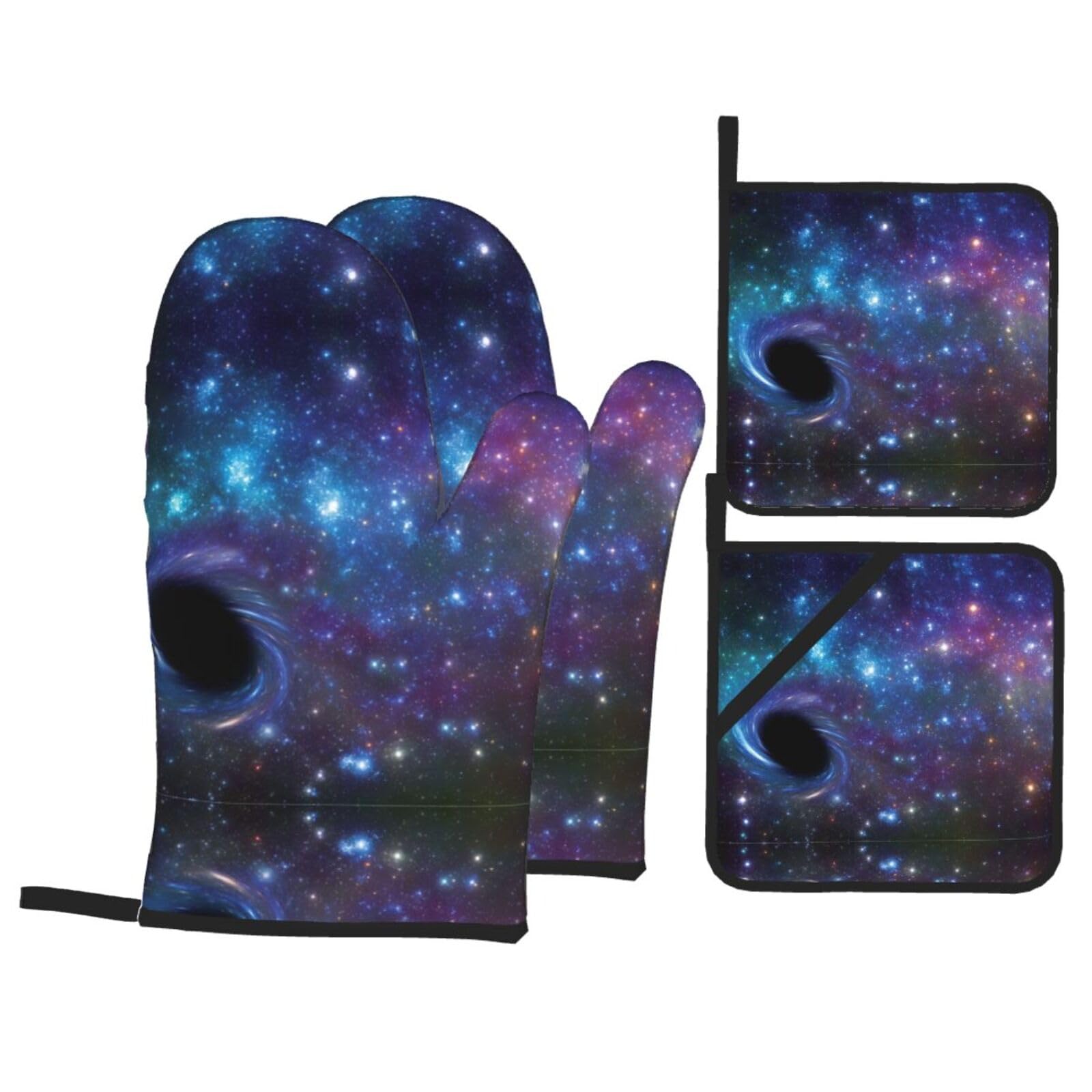 Galaxy Print Oven Microwaving Waterproof Kitchen Gloves for Baking Grilling Holiday Cooking