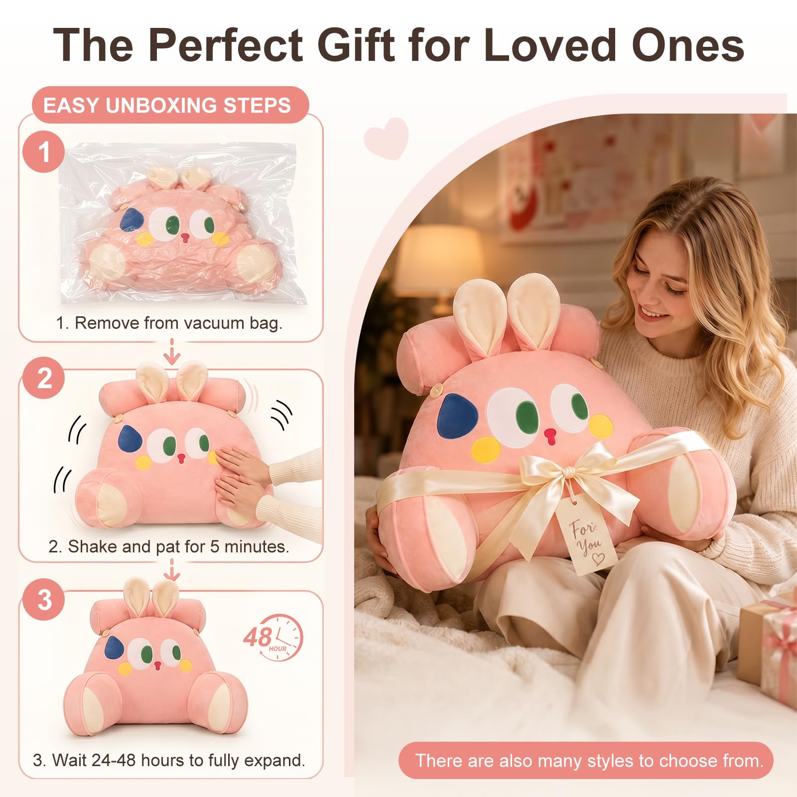 Cuscino Ergonomico da Lettura, Morbido Peluche con Imbottitura PP, Schienale Alto, Cuscino da Lettura per Letto E Poltrona con Cuscino Removibile, per Adulti E Ragazzi,Cream Cat,75X50CM