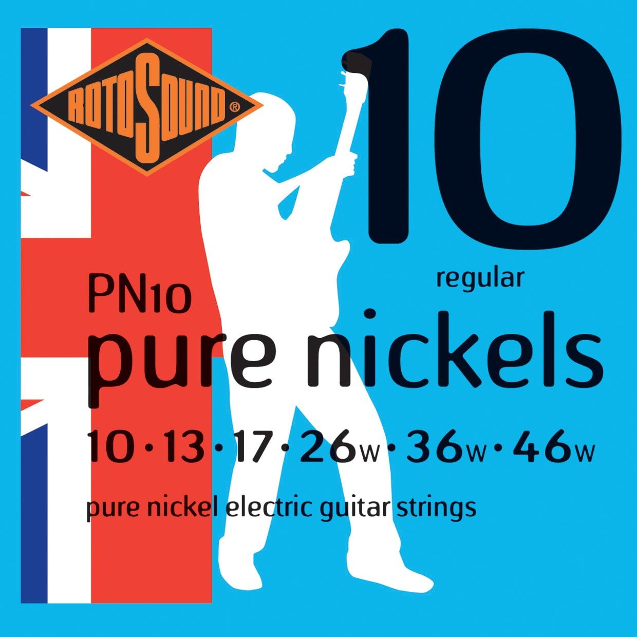 PN10 Pure Nickel Regular Gauge Electric Guitar Strings (10 13 17 26 36 46), White Black Red Blue