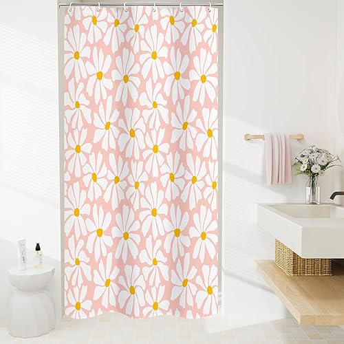 Miniatura 16 de Cortina de ducha floral de margaritas azules, cortina de ducha bohemia con flores de primavera para baño femenino, juego de cortina de ducha moderna