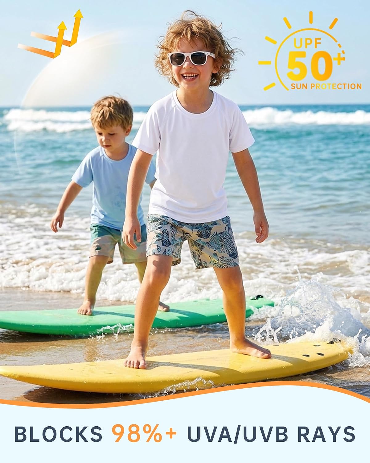 Toddler Boys Rash Guard Swim Shirt, UPF 50+ Sun Protection Quick Dry Youth Kids SPF Water Short Shirt for Beach Surf