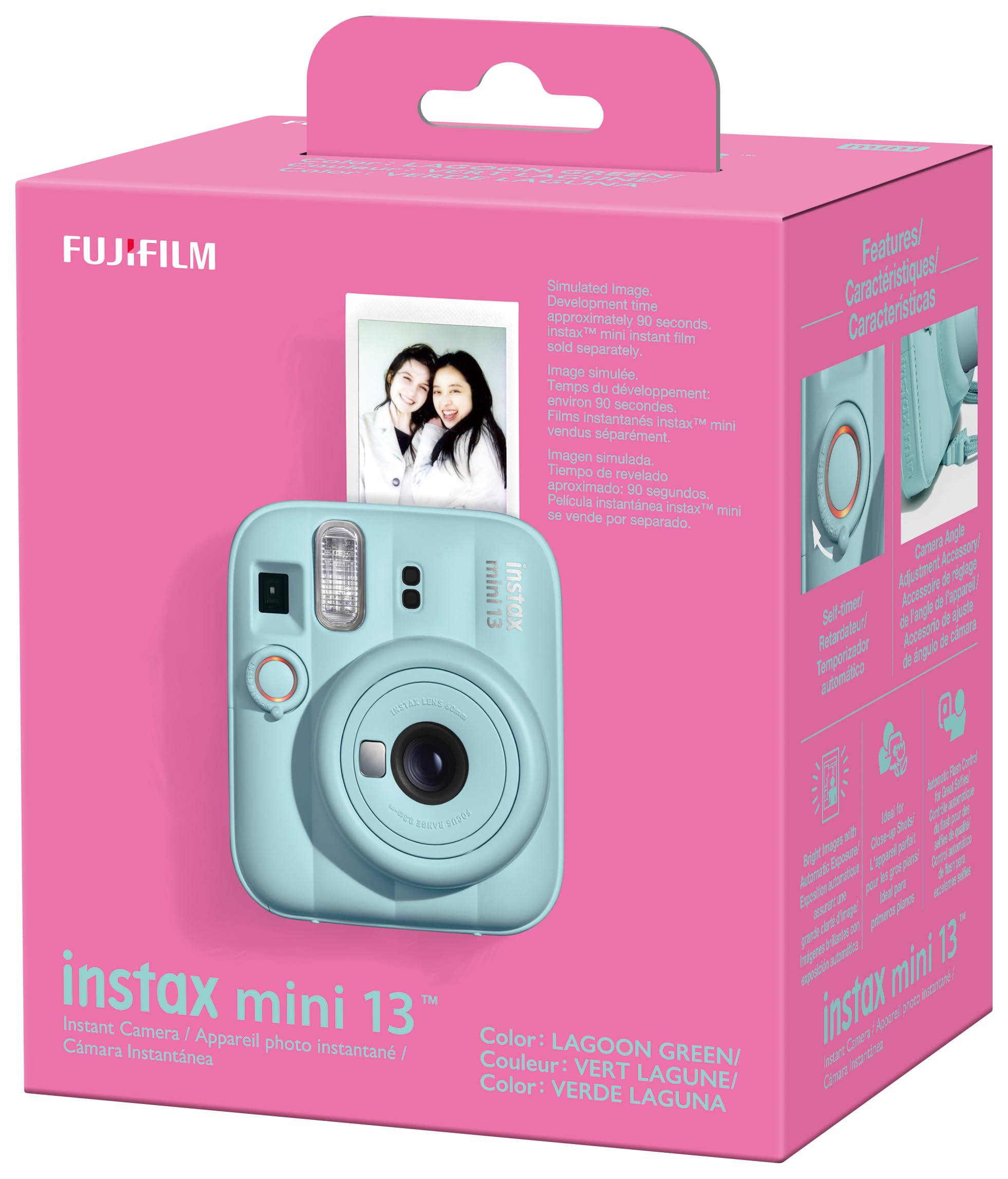 instax mini 13 fotocamera istantanea con flash integrato, specchio selfie, modalità close-up, autoscatto, Lagoon Green