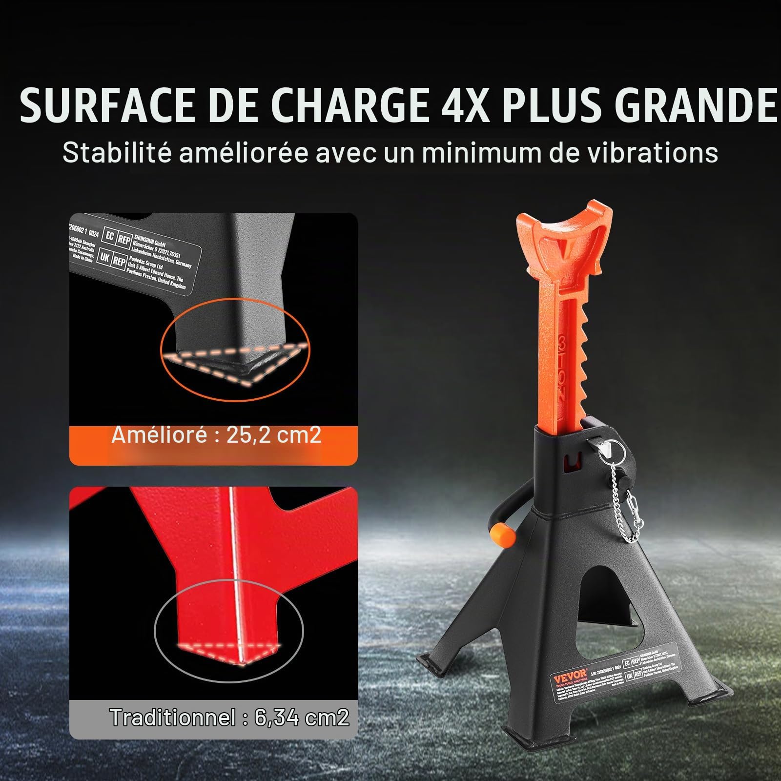 VEVOE 1 Paire de Chandelles de Levage Capacité 3 tonnes Chandelle de Voiture Réglable en Hauteur 275-415 mm en Acier Double Verrouillage Aides pour Soulever des Véhicules Auto SUV Atelier Dépannage