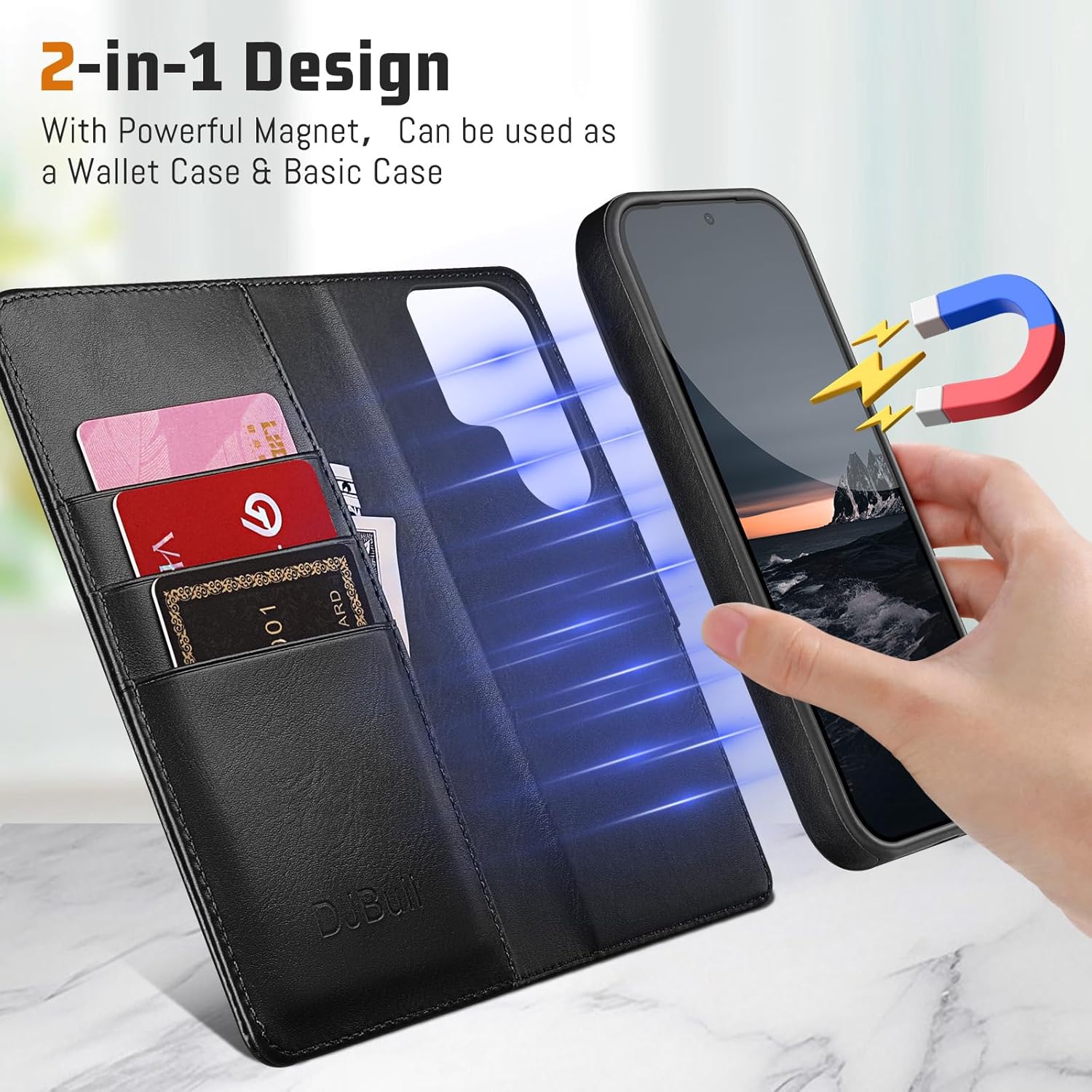 DJBull 2-in-1 Detachable Wallet Case for Samsung Galaxy S26 Ultra RFID Blocking Flip Folio with Card Holder | PU Leather Shockproof Protective Cover Women Men for Samsung S26 Ultra Phone Case Black