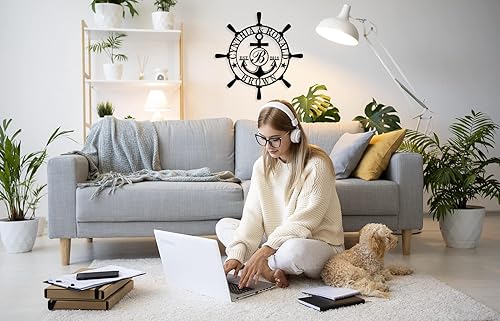 Miniatura 5 de Letrero personalizado con nombre de familia, decoración de pared náutica, letrero de metal con brújula de ancla, letrero de monograma de letra