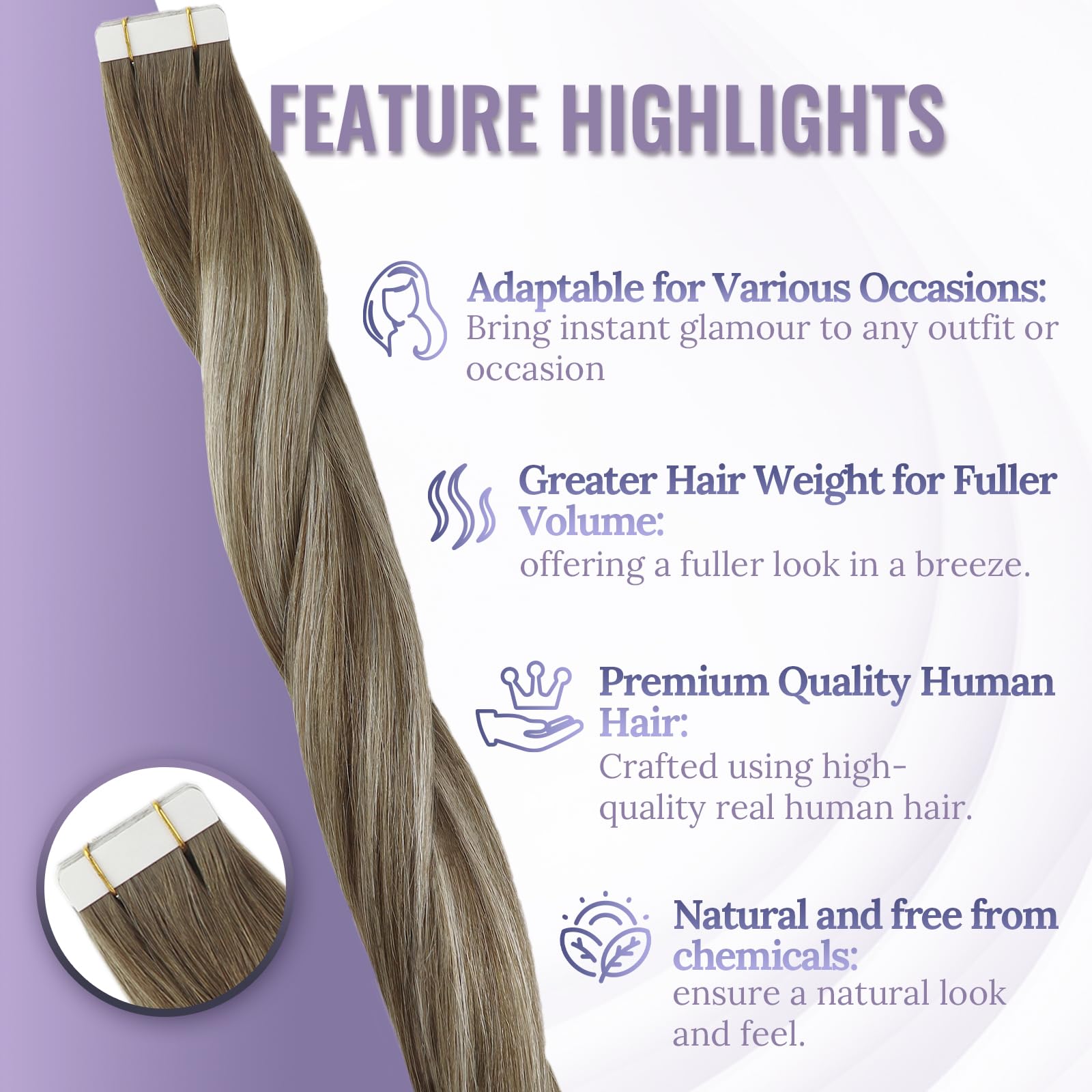 Fshine Extension Biadesive Capelli Veri Balayage Marrone A Biondo Platino Extension Adesive Invisibili 40cm 50g 20pcs Brasiliani Extension Adesive Capelli Umani Veri #6606