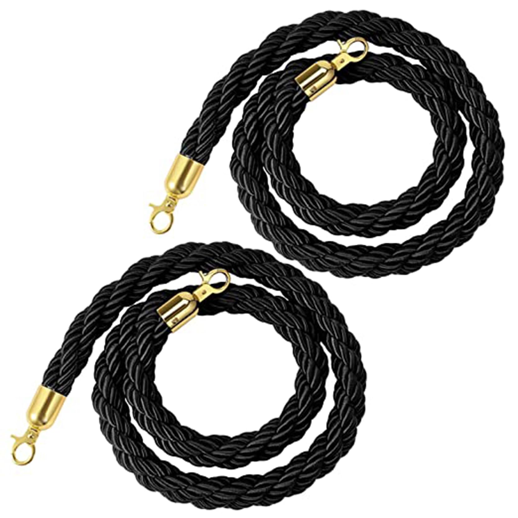 GAROEN Twisted Post Rope Barrier with Gold Hooks for Crowd Control at Events and Activities (Black 7ft/215cm)