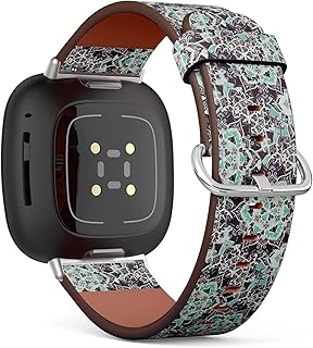 CJBROES Replacement Leather Watch Band, Compatible with Fitbit Versa 3 and Fitbit Sense of Wristband Bracelet Accessory - Boho Flower