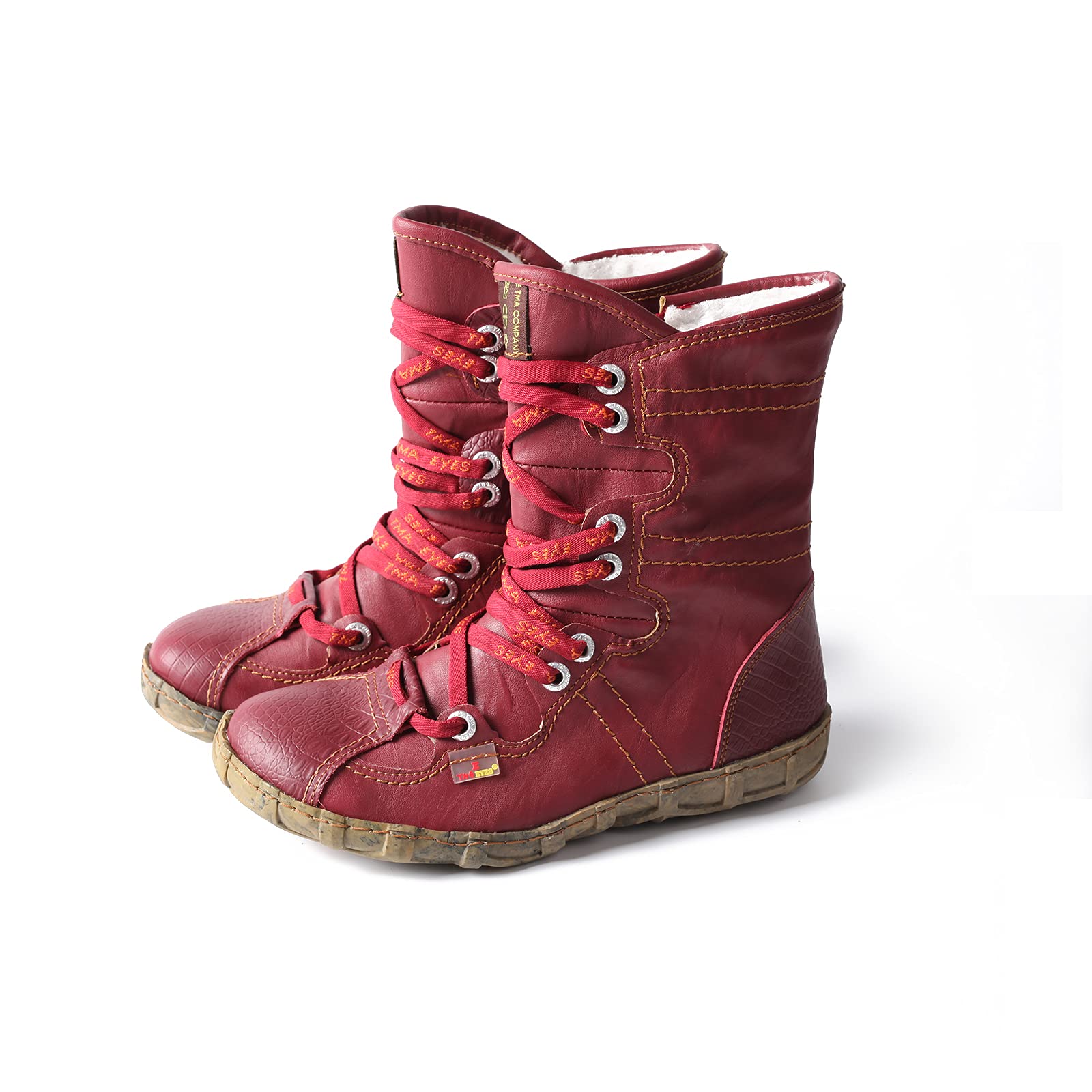 TMA EYESSnake-Embossed Leather and PU Upper Faux Fur Lining Short Flat Boot for Women