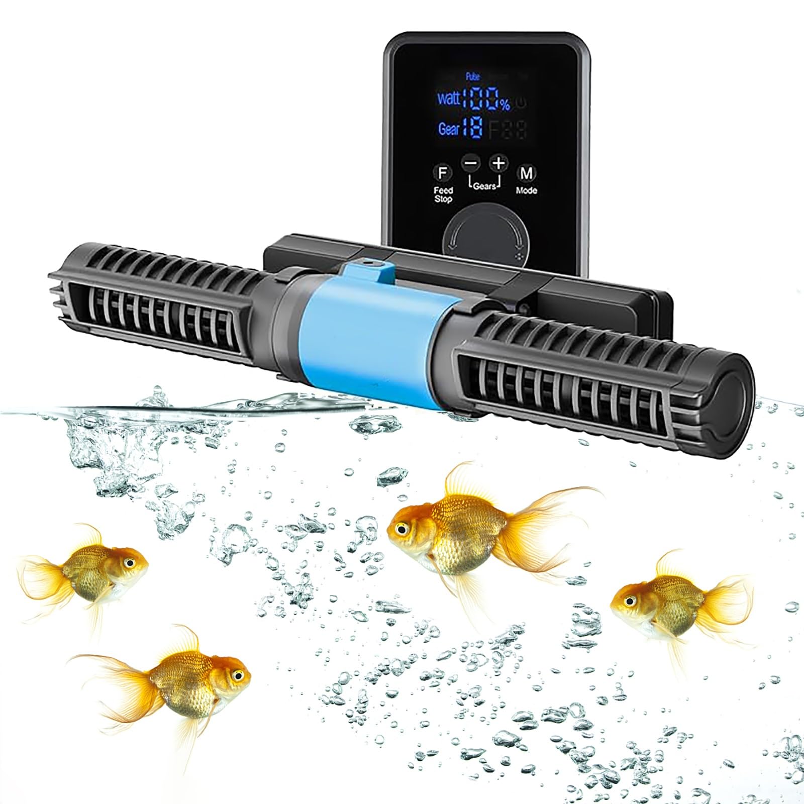 Máquina de ondas de acuario, cabezal de potencia giratorio de 24 V CC con controlador digital, soporte magnético para circulación de agua en peceras