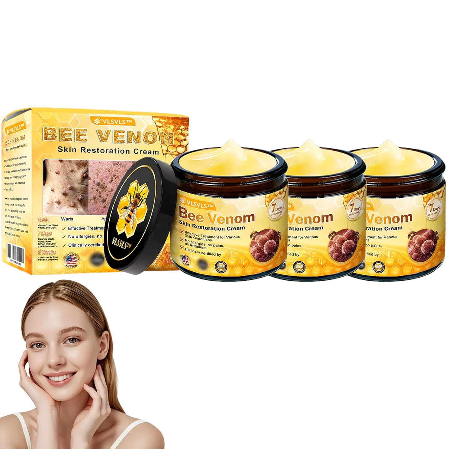 Bee Venom skin Treatment Cream, Advanced Firming & Wrinkle-Reducing cream, Bee Venom skin Restoration Cream, Natural Serum Suitable for All Skin Types (3 Pack)