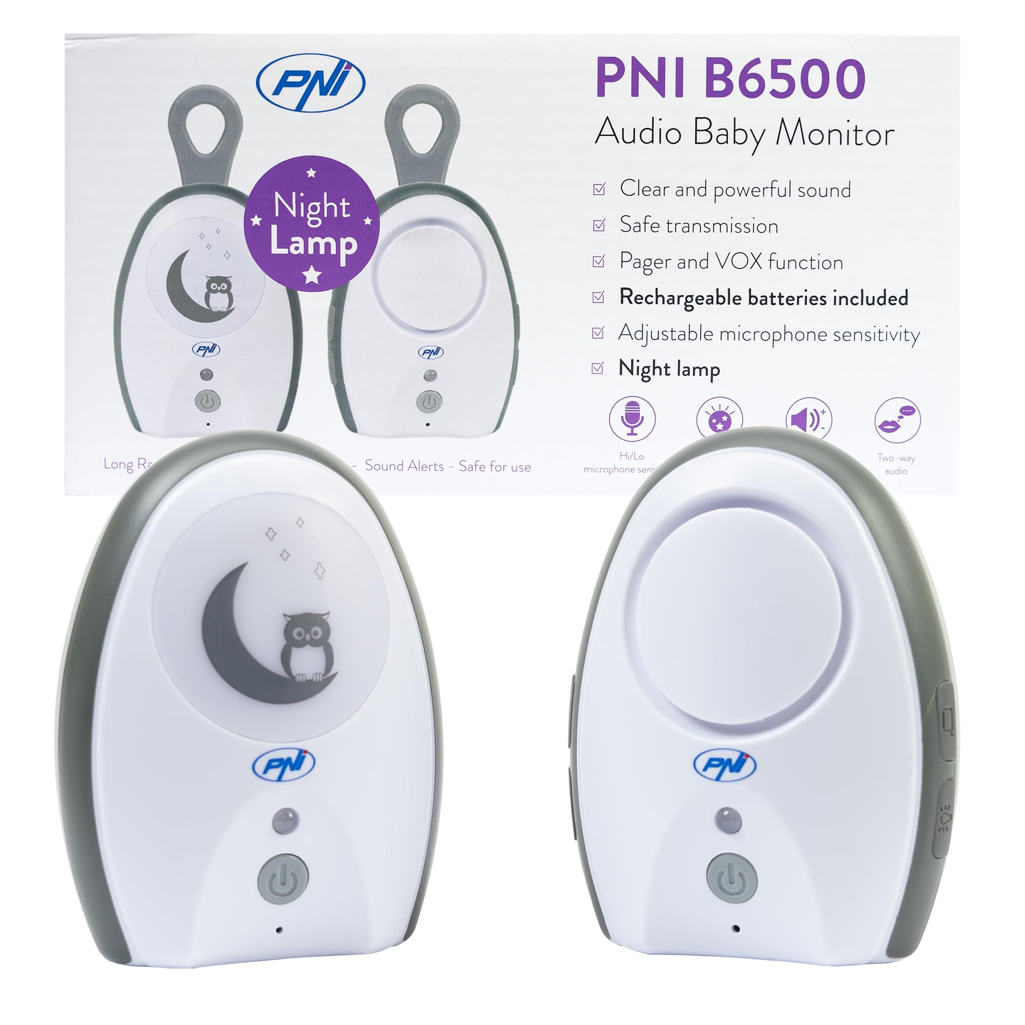 Audio Baby Monitor PNI B6500 bezprzewodowy z lampką nocną, Vox i Pager