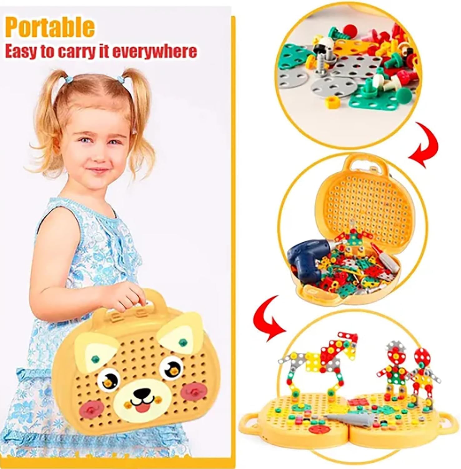 Caja De Herramientas De Juguete Montessori Con Taladro Eléctrico Y Delantal - Set De 45 Piezas Para Niños De 3 A 6 Años, Juego De Construcción Y Reparación