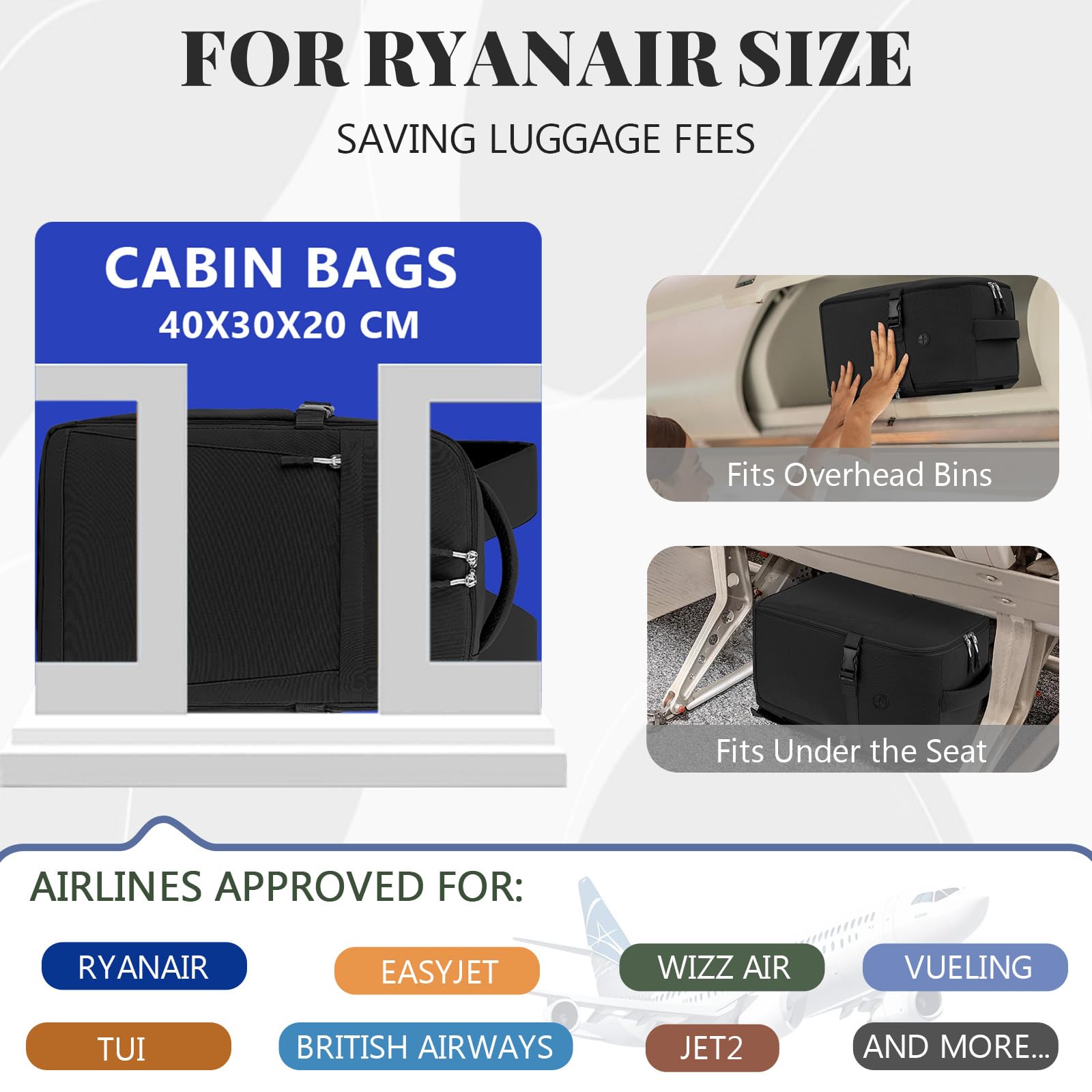 Hayayu Zaino Per Ryanair 40x20x25, Zaino Da Viaggio Aereo Bagaglio a Mano 40x30x20 per Wizzair Easyjet,Borse Da Cabina Zainetto Donna Uomo Zaini Da Viaggio Con Foro USB