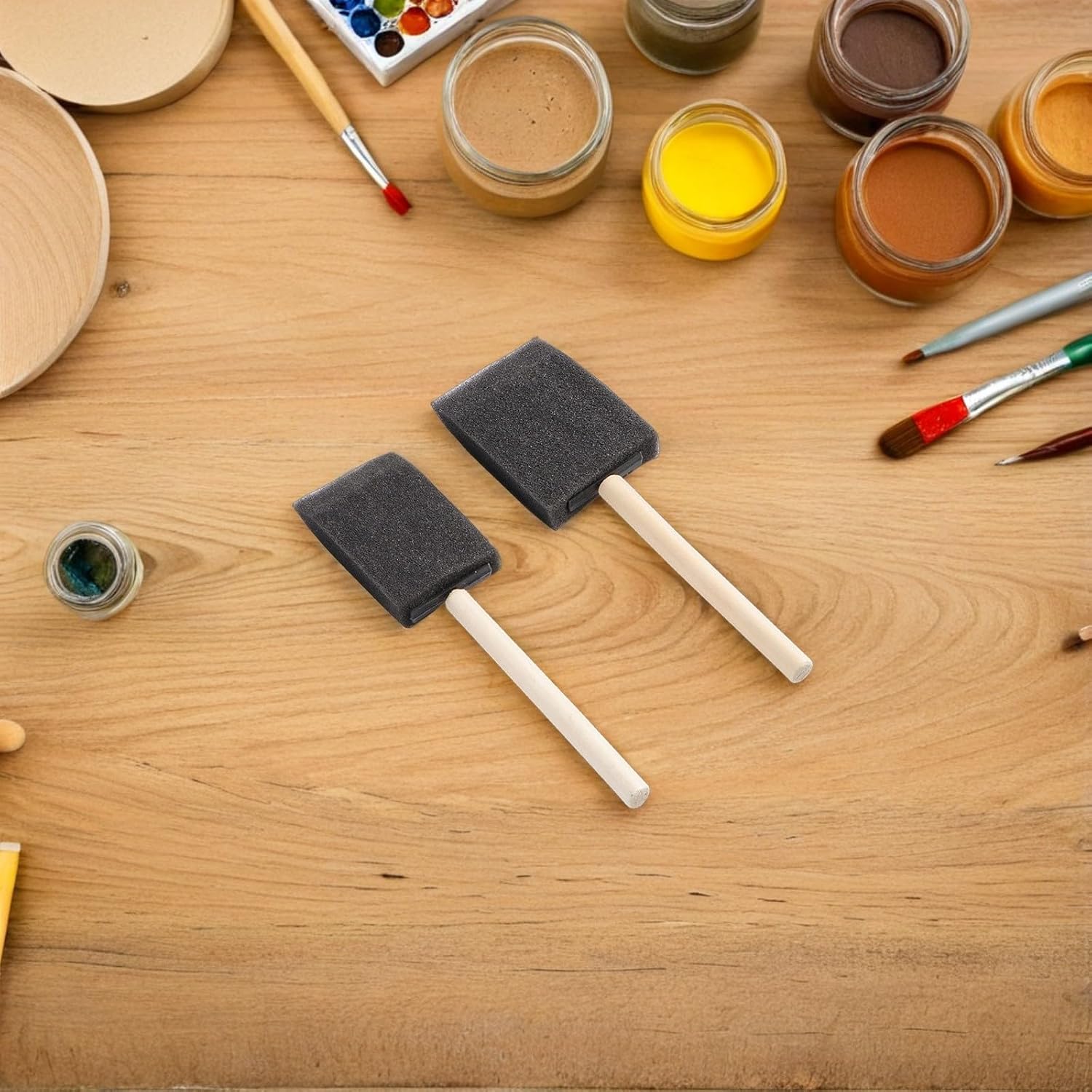 24pcs Sponge Paint Brushes with Wood Handles Assorted Sizes Foam Brushes for Painting and Crafts for Creative Activities and DIY Art Projects