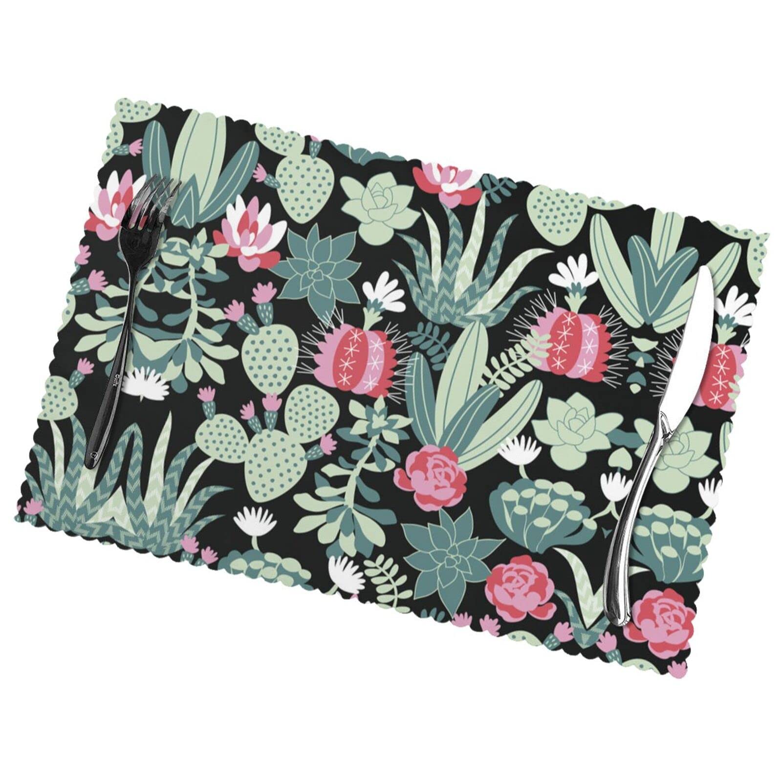 Lklddpzb Cactus Print Anti-Oil Heat-Resistant Placemat 12X18in (Set Of 6) - Elegant, Durable, Diy Custom Print Dining Table Décor