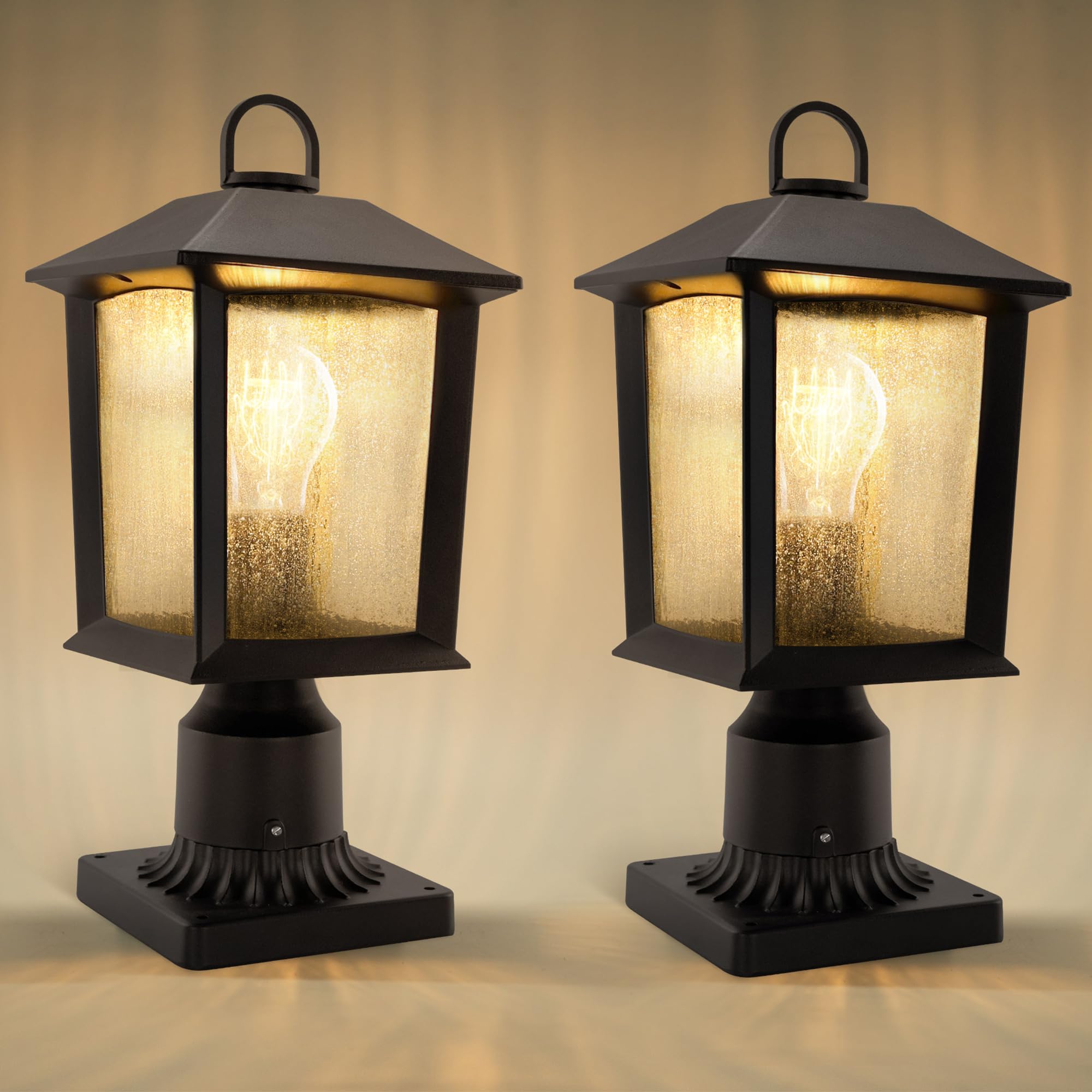 2 Pack Outdoor Post Lights with Pier Mount Base Hard Wired for Outside