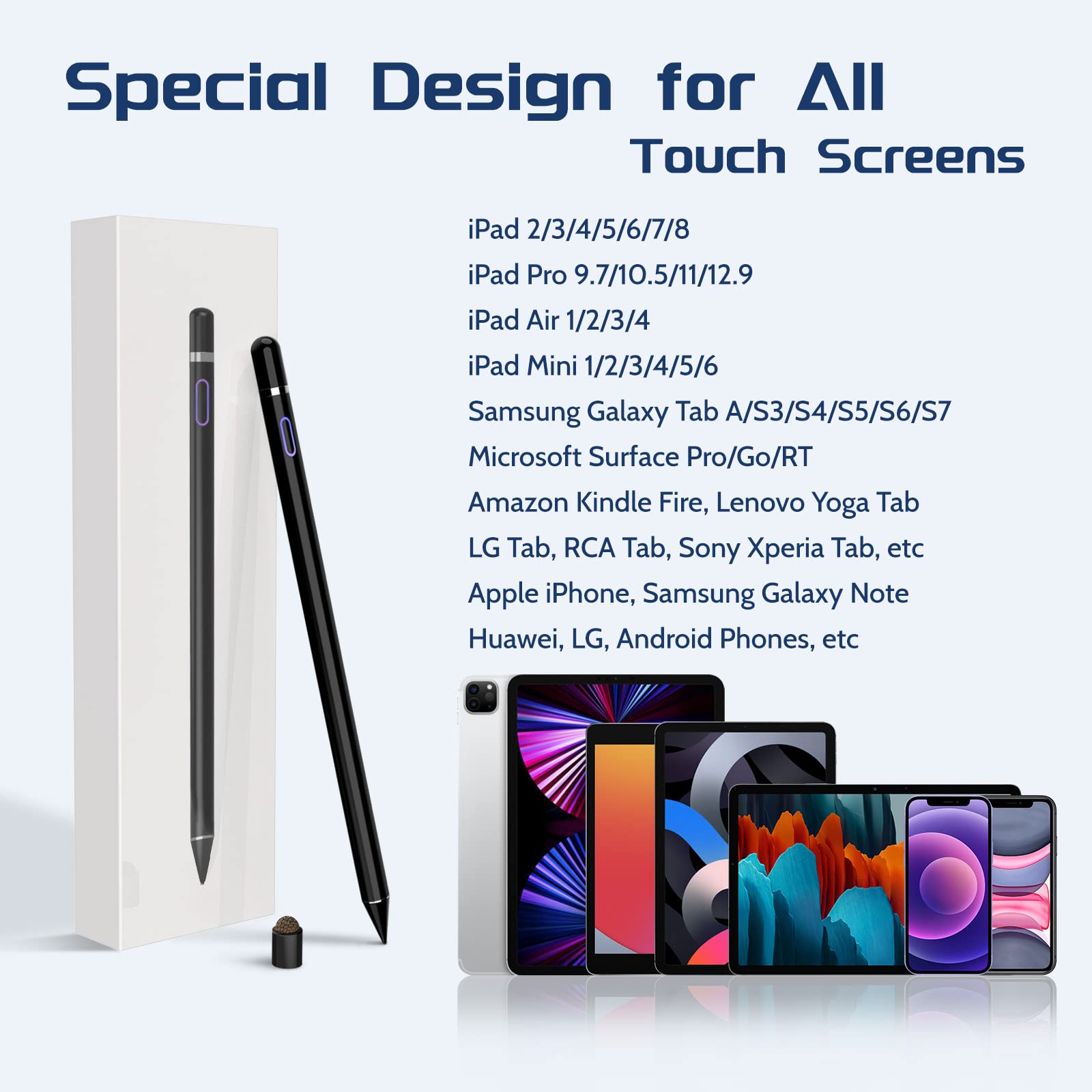 Pennino capacitivo per touch screen, penna digitale a punta fine, compatibile con iPhone, iPad Pro, Air Mini, Android, Microsoft Surface e altri tablet