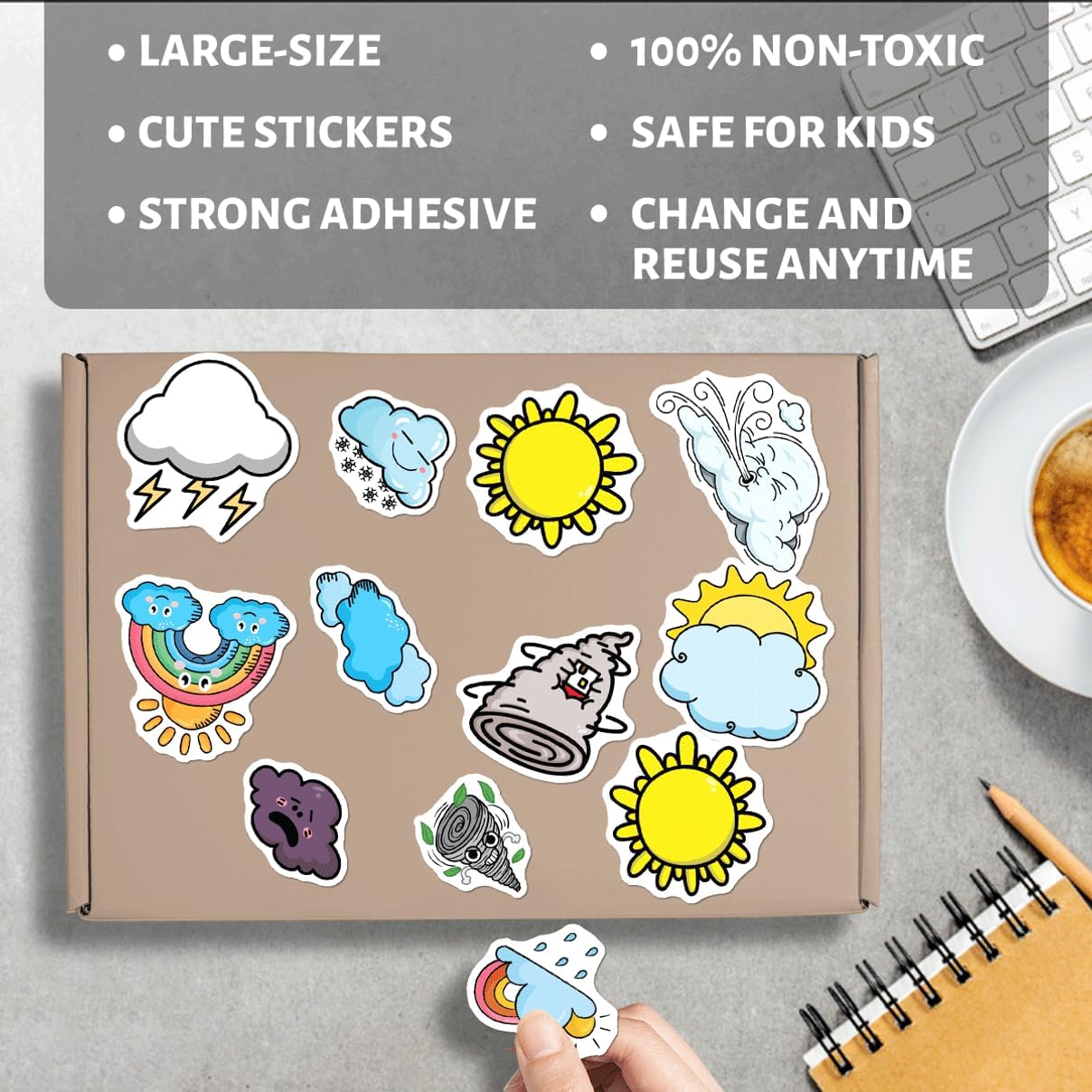 Cute Weather Stickers Pack 50Pcs Vinyl Waterproof Cartoon Clouds Rain Sun Moon for Laptop Water Bottle Notebook Scrapbook Teens Students Aesthetic Decor Hard Phone Case image 4