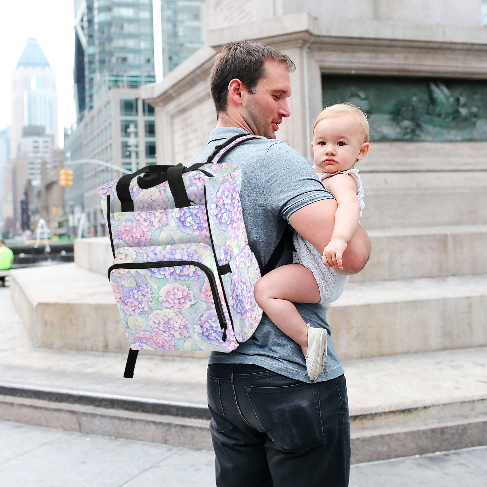Mnsruu Borsa per pannolini per bambini con motivo a foglie di ortensia zaino grande borsa impermeabile da viaggio borse per pannolini per mamme e papà