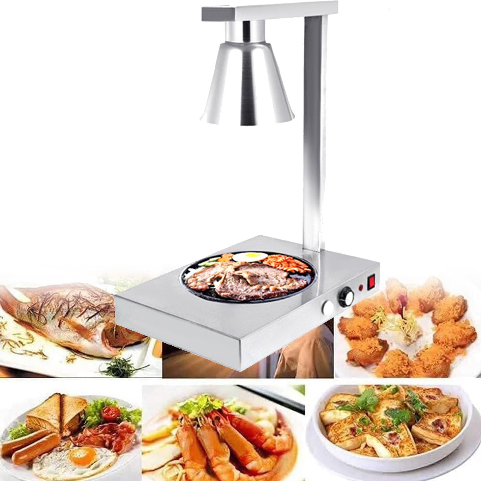 Lampada scaldavivande a 1/2/3/4 Testa, Lampada riscaldante per Pizza a Buffet, Piano d'appoggio in Acciaio Inossidabile Commerciale, per Mantenere Il Cibo Caldo, per Mense di Cucina di ristoranti di