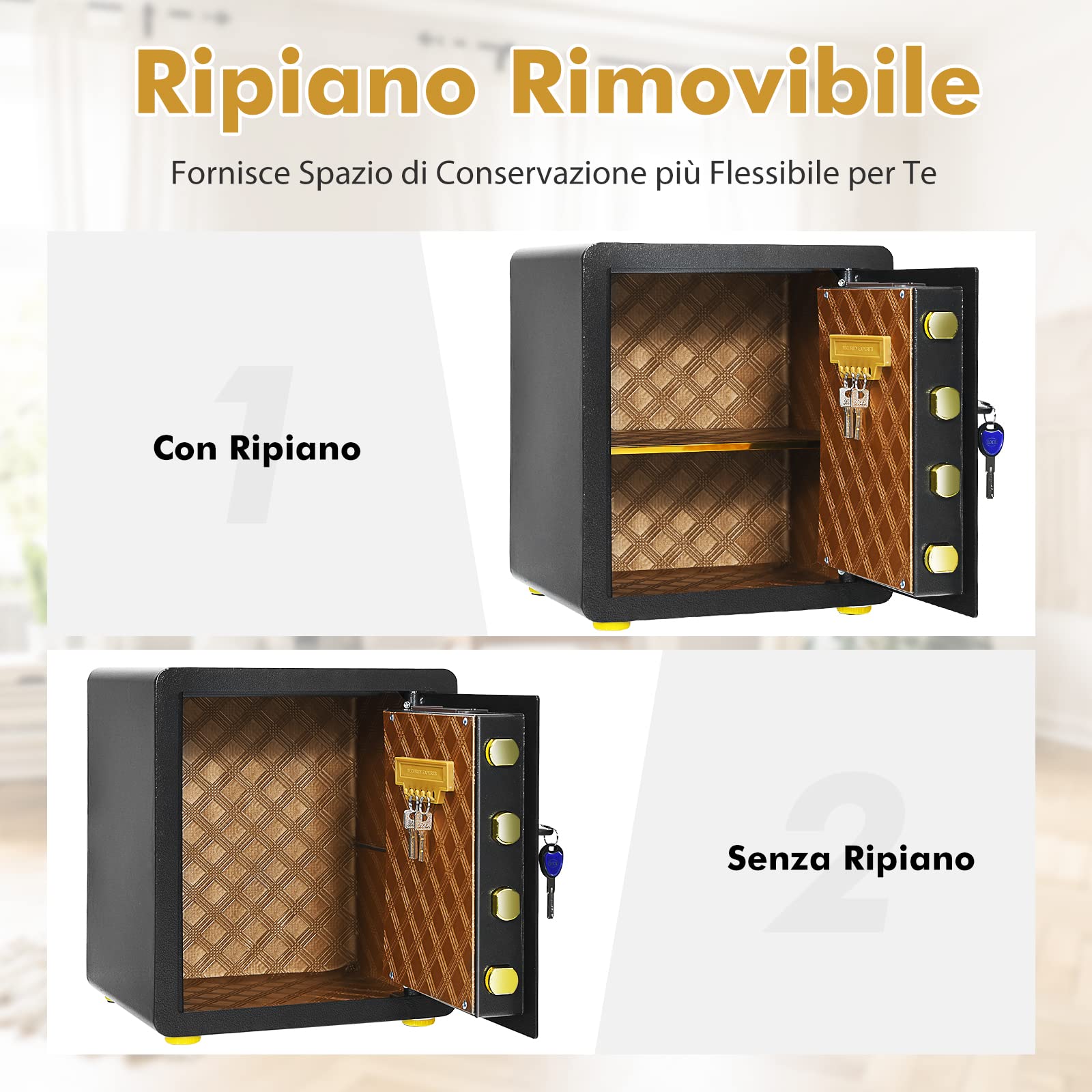 COSTWAY Cassaforte Elettronica, Cassetta di Sicurezza con Tastierino Numerico Digitale, con 2 Chiavi, 2 Chiavi di Emergenza, Ripiano Rimovibile e Sistema di Allarme, 36x31x41 cm