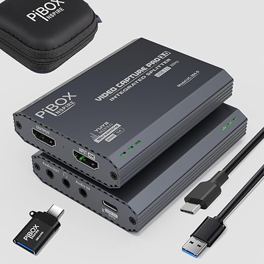 PiBox India 4K HDMI Video Capture Card Device PRO for Streaming, Full HD 1080P 60FPS, 4K USB3.0 HDMI to USBC, Mic, Audio in Out, 1080P60 Gaming Live Streaming