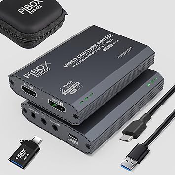PiBox India 4K HDMI Video Capture Card Device PRO for Streaming, Full HD 1080P 60FPS, 4K USB3.0 HDMI to USBC, Mic, Audio in Out, 1080P60 Gaming Live Streaming - image, photos
