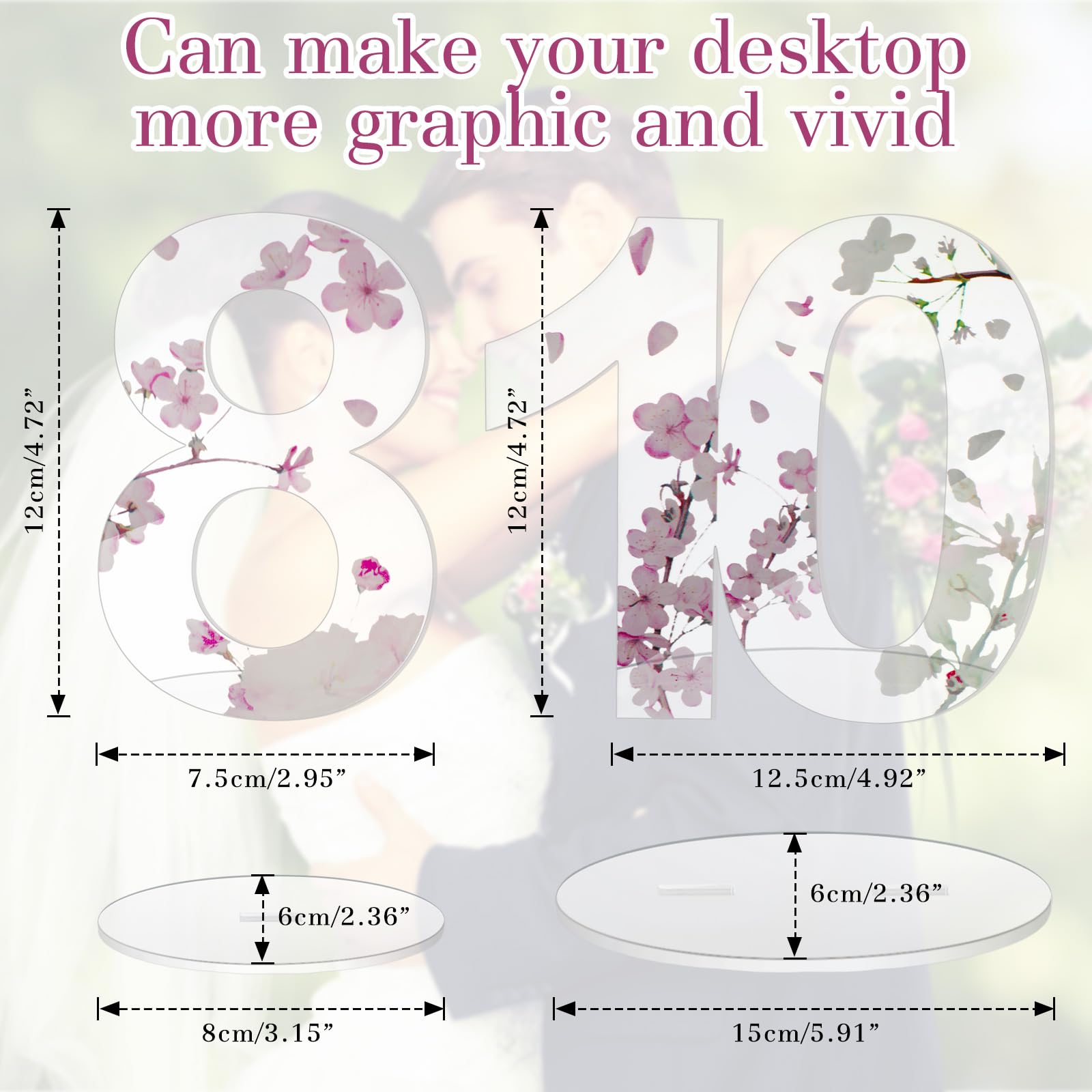 Beeveer Acrylic Wedding Table Numbers 1-15 with Stands 4.72 x 3.15 Inches Clear Sign Place Cards with Eucalyptus Floral Theme for Wedding Reception Bridal Shower Decorations