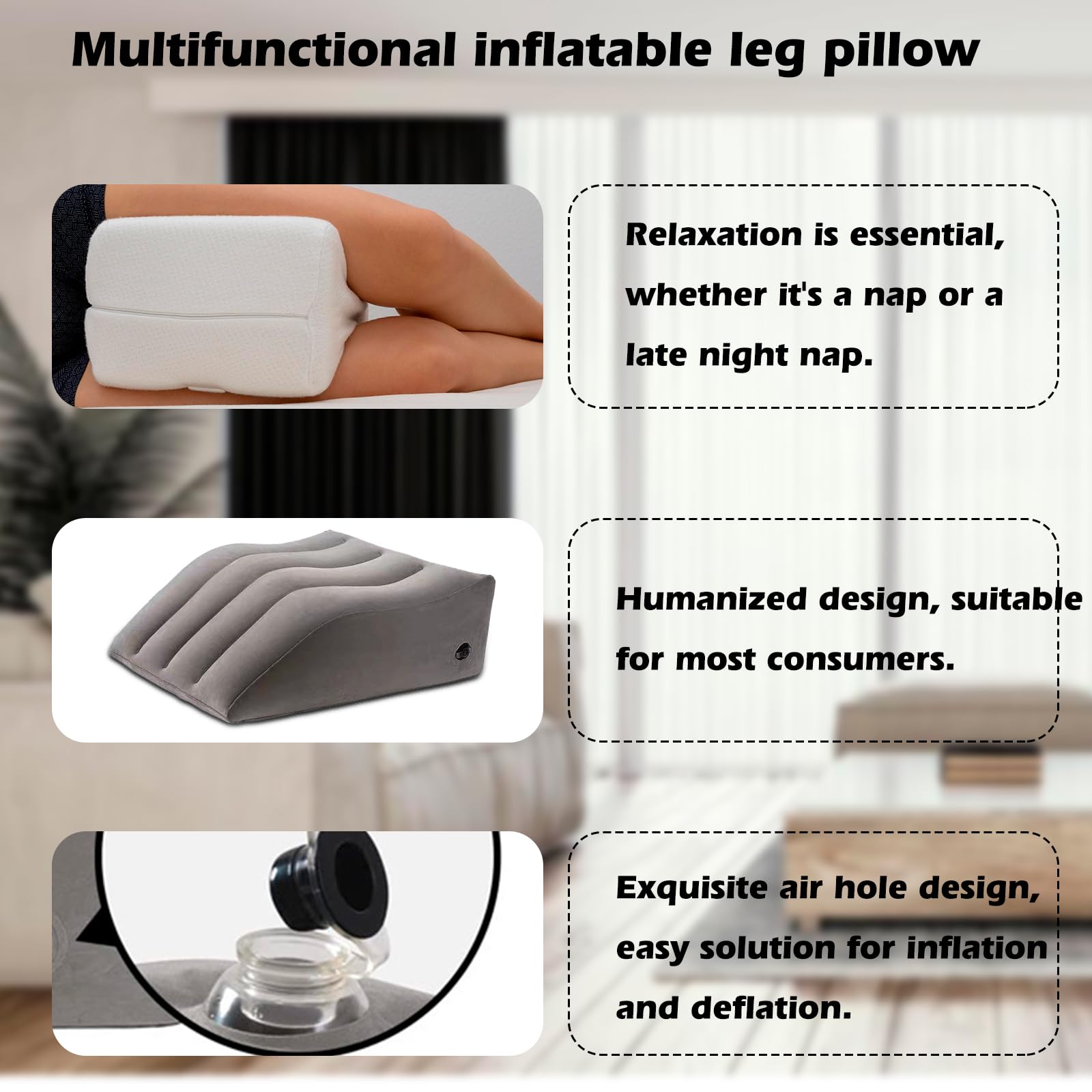 Yuehuam Oreiller d'élévation des jambes, coussins gonflables, coussin de repos de jambes gonflable, oreillers confortables pour dormir, coussin de soutien du genou pour réduire le gonflement