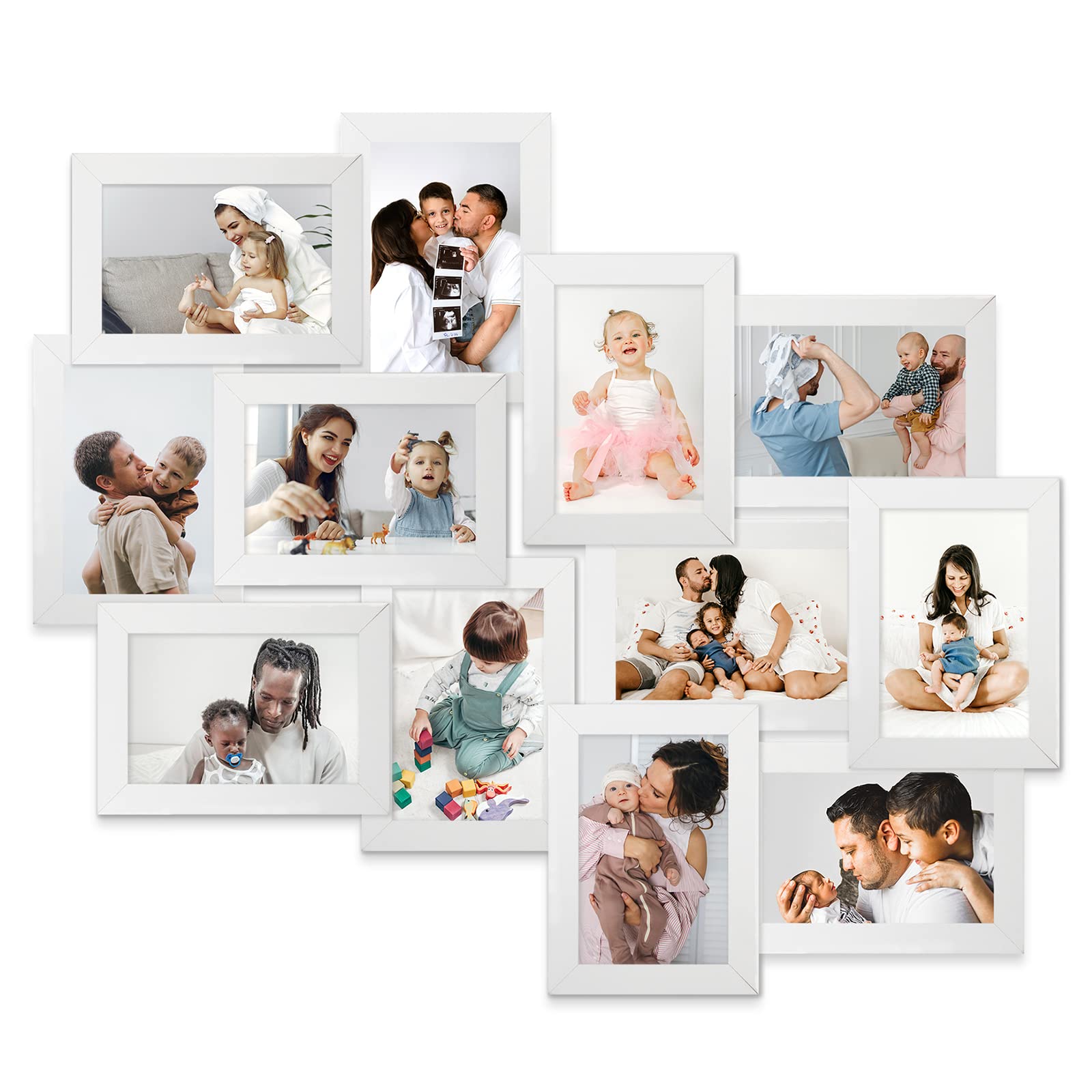 HELLO LAURA - Pictures Frames Collage Wall Decor for Living Room Collage Photo Frames Display 12 Opening Photos Wall Hanging Picture Frame for Home Bedroom- White