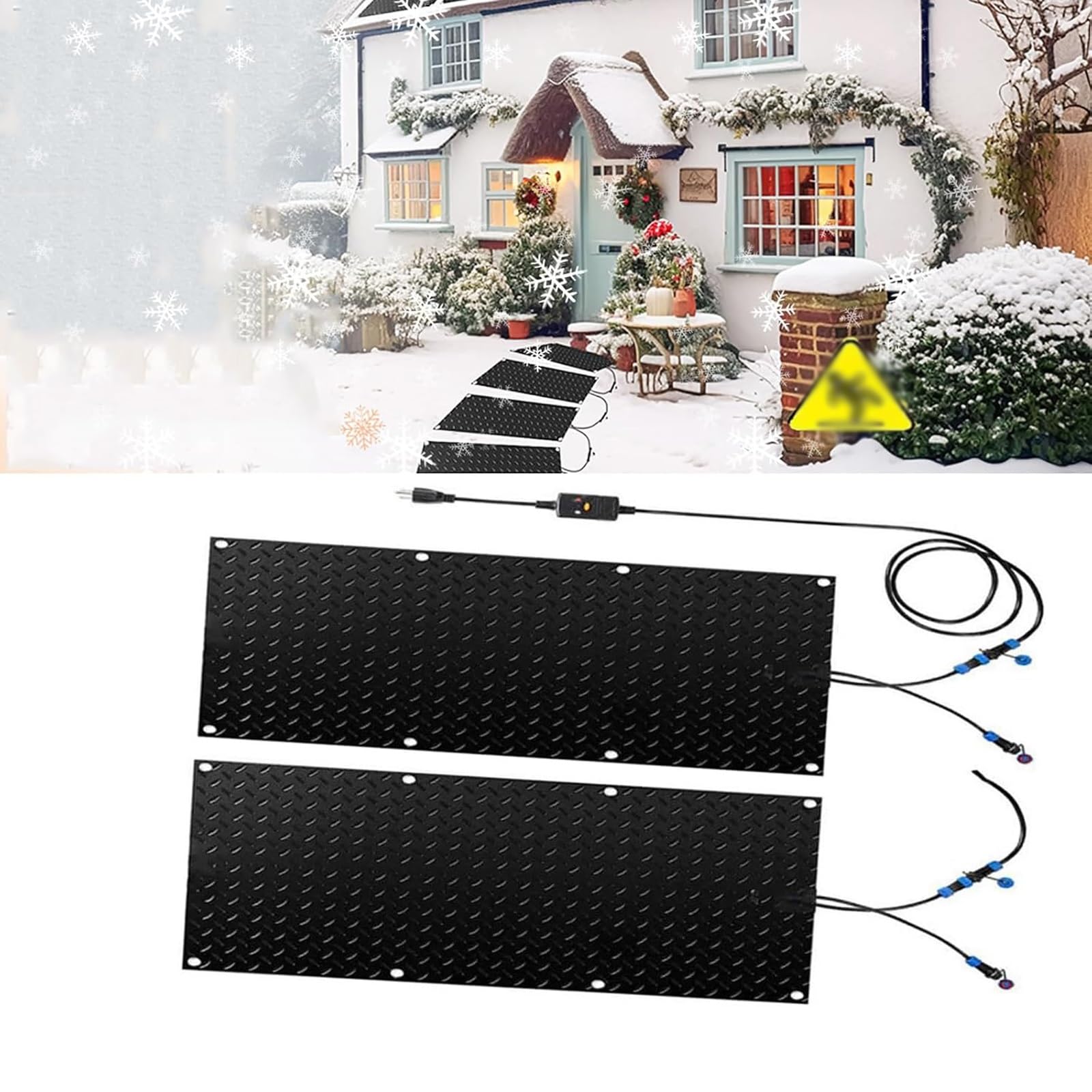 Maty przeciwśnieżne na podjazdy i chodniki – antypoślizgowe elektryczne maty wejściowe z kablem zasilającym do zimowego odśnieżania(40x60cmx2Pcs)