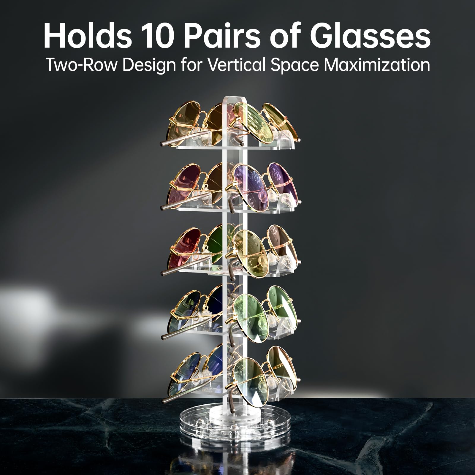 NiHome Présentoir rotatif pour lunettes en acrylique transparent