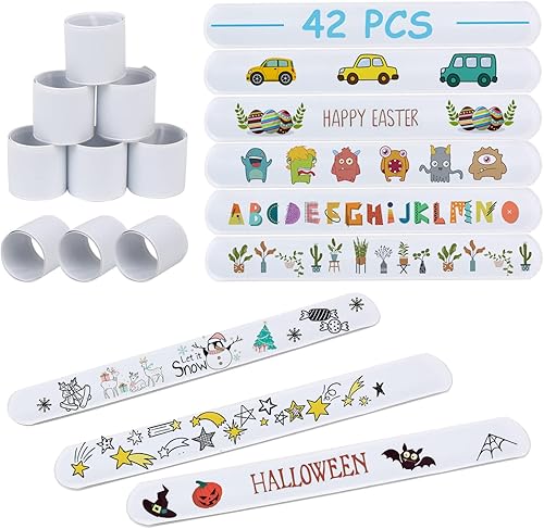 LOMIMOS 42 pulseras en blanco, pulseras de bricolaje, regalos de fiesta para niños, proyectos de manualidades y pintura