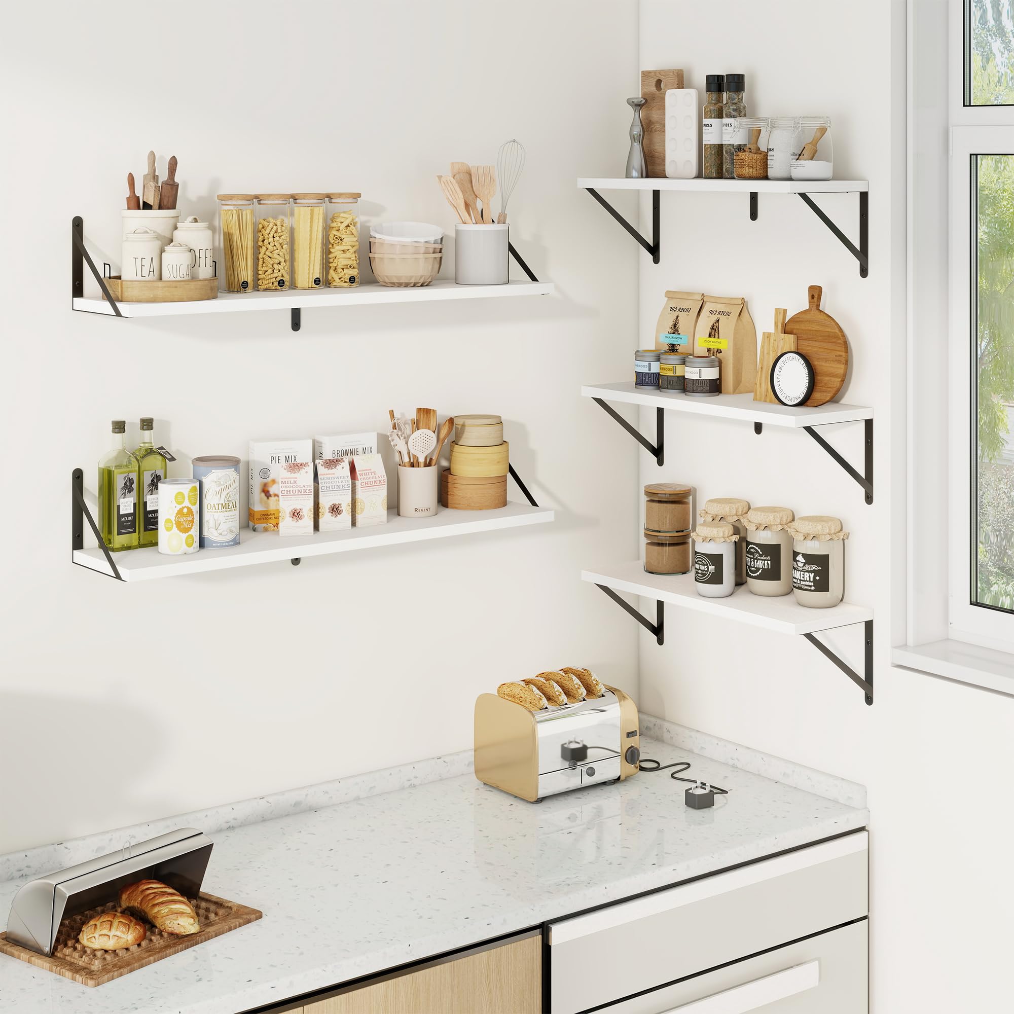 Feihorrm Juego de 3 estanterías de 90 cm para Pared, de Madera, Color Blanco, para salón, Dormitorio y Estudio