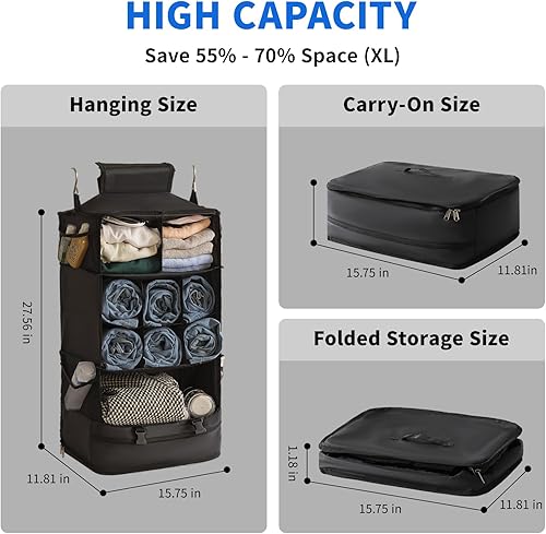 Miniatura 3 de SUCOME Cubos de embalaje colgantes para viajes, bolsas organizadoras de viaje con bolsa de aseo transparente, organizador plegable de maleta,