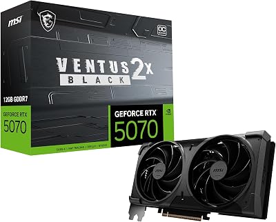 msi Gaming RTX 5070 12G Ventus 2X OC Black Graphics Card (12GB GDDR7, 192-bit, Extreme Performance: 2542 MHz, DisplayPort x3 2.1a, HDMI 2.1b, NVIDIA Blackwell Architecture)