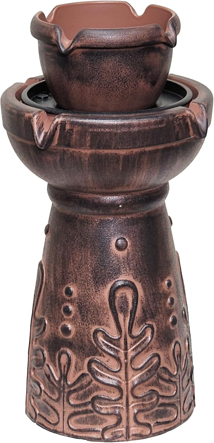 Bernini Trapani 8-Spout Cordless Water Fountain, Battery Powered Water Fountain with Dual Style for Garden, Patio, Porch, and Home, Outdoor Water Fountain Tower and Planter for Backyard, Brownstone
