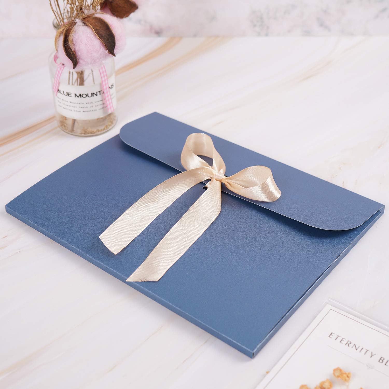 10 Pack Bow Gift Envelope for Wedding Birthday, Baby Shower, Graduation - Large Invitations With Ribbon, Thick Vintage Design - Image 3
