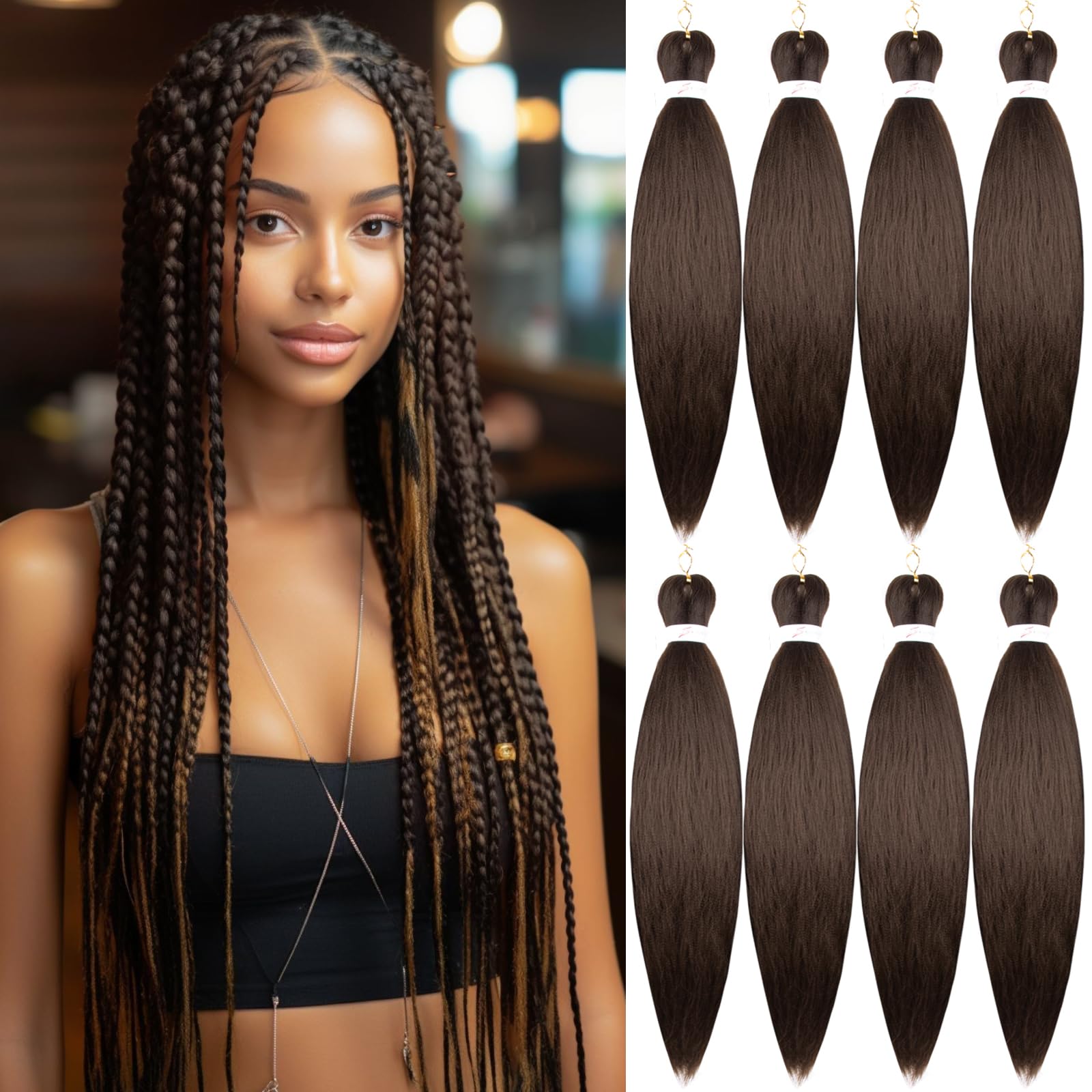 Pre-stretched Braiding Hair Professional Easy Crochet Braid Hair 26 Inch 8 Packs Hot Water Setting Soft Synthetic Braiding Hair Extension for Twist Senegalese Crochet Hair (26 inch, 4#)