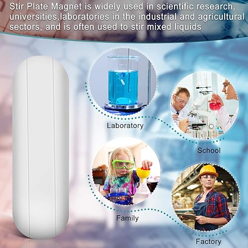 Miniatura 5 de Weewooday 8 barras agitadoras magnéticas de PTFE, barra de placa de agitación de PTFE de acero inoxidable de color blanco, barra de placa de mezcla