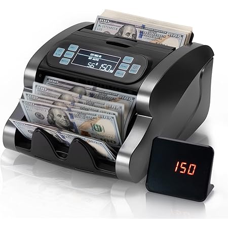 MUNBYN Money Counter Machine with Value Count, UV/MG/IR/MT/DD, USD/EUR Bill Counter, 1300 Bills/min, Add+Batch Mode Money Counter, LCD Display, 2 Years Warranty