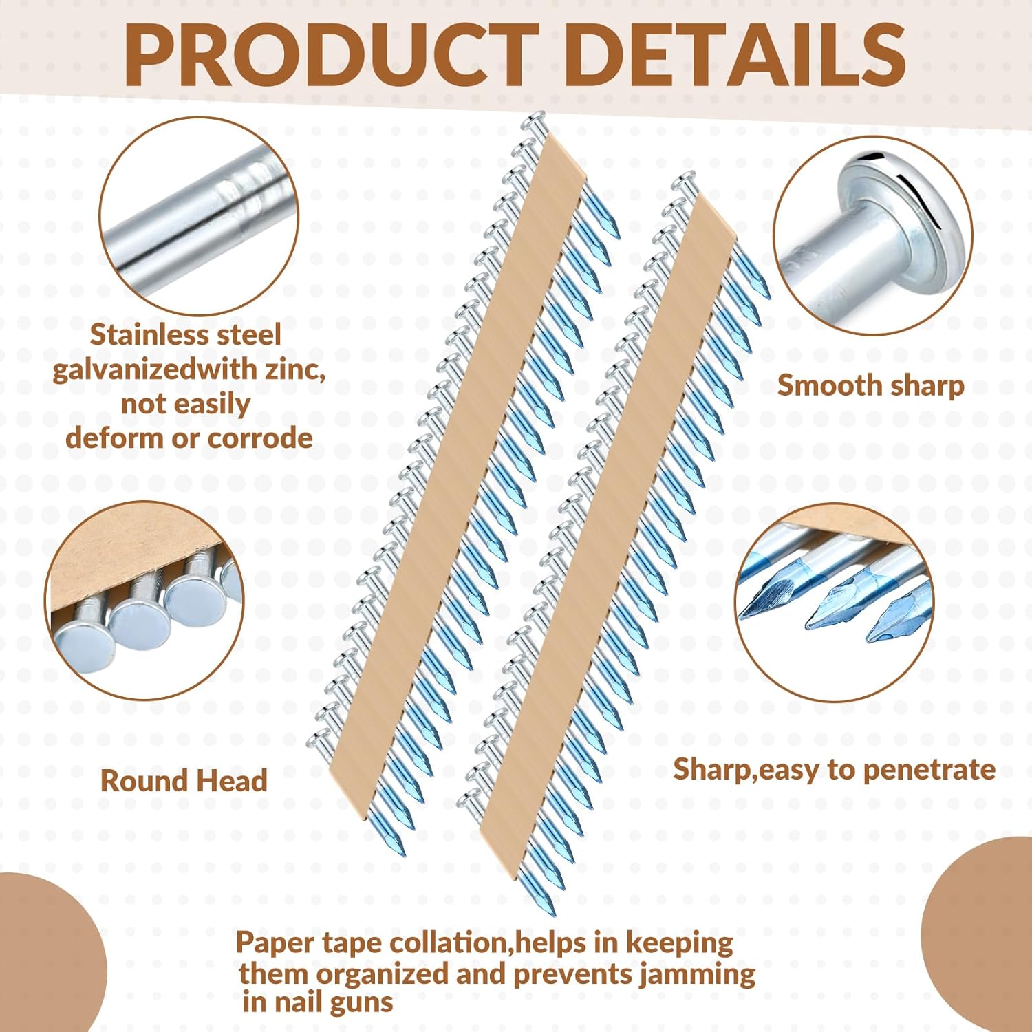 Tandefio 1000 Per Joist Hanger Nails Framing Nails Box Galvanized 33 Degree Paper Row Fixed Round Head Galvanized Smooth Shank Paper Tape Collated, Tip Blue Paint(1-1/2 x 0.148 Inch)